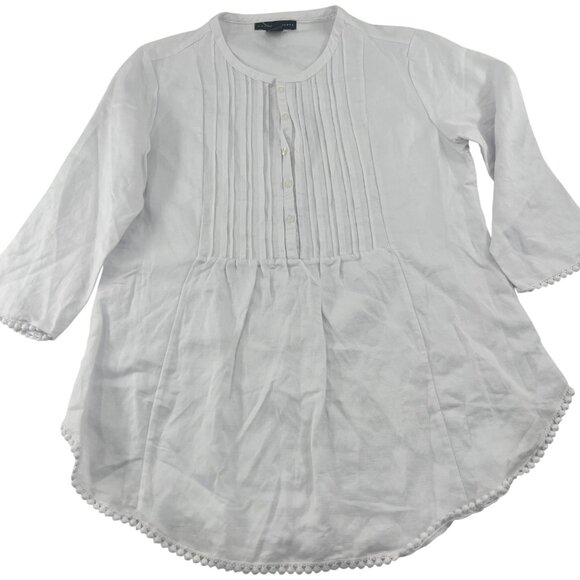 Grace Elements Women's White Tunic Top Sz Small Linen blend 3/4 sleeves pullover - Picture 1 of 4